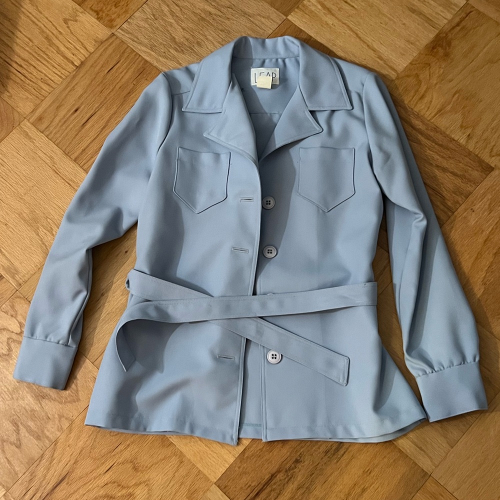 Vintage Powder Blue Polyester Collared Shirt Jacket